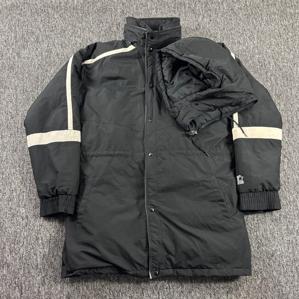 Vintage 90s Starter Down Parka Jacket Black Heavyweight Puffer Winter Coat Large